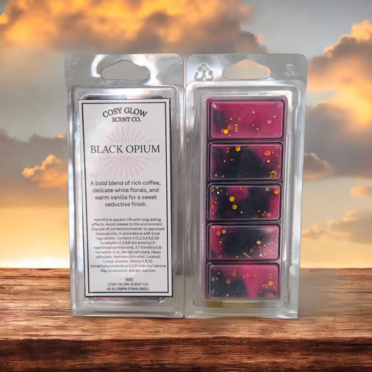 Black Opium Wax Melt | Coffee, Vanilla & White Floral Soy Wax Snap Bar | CosyGlow Scent Co.