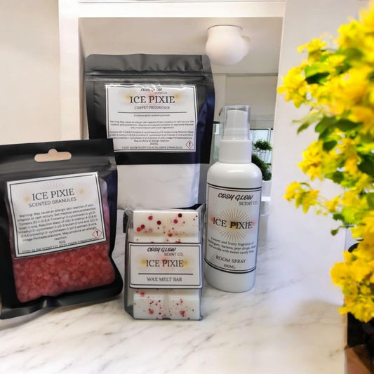 CosyGlow Home Fragrance Bundle | Room Spray, Scented Granules, Mini Wax Melt & Carpet Freshener