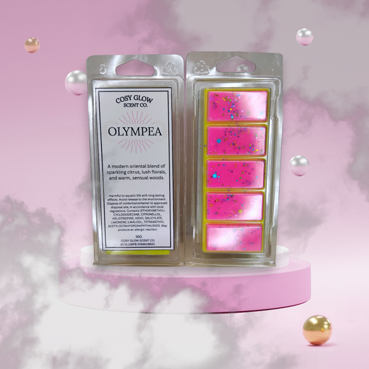 Olympea Wax Melt | Salted Vanilla, Jasmine & Amber Soy Wax Snap Bar | CosyGlow Scent Co.