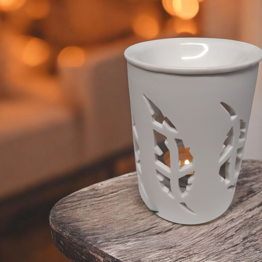 White Ceramic Feather Cut-Out Wax Burner